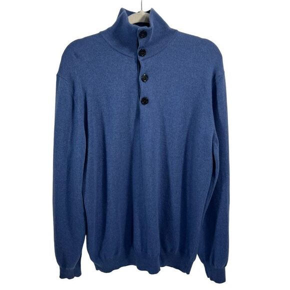 Enzo Mantovani Men’s Large Cashmere Italian Blue Knitted Pullover Polo Sweater - Picture 6 of 11